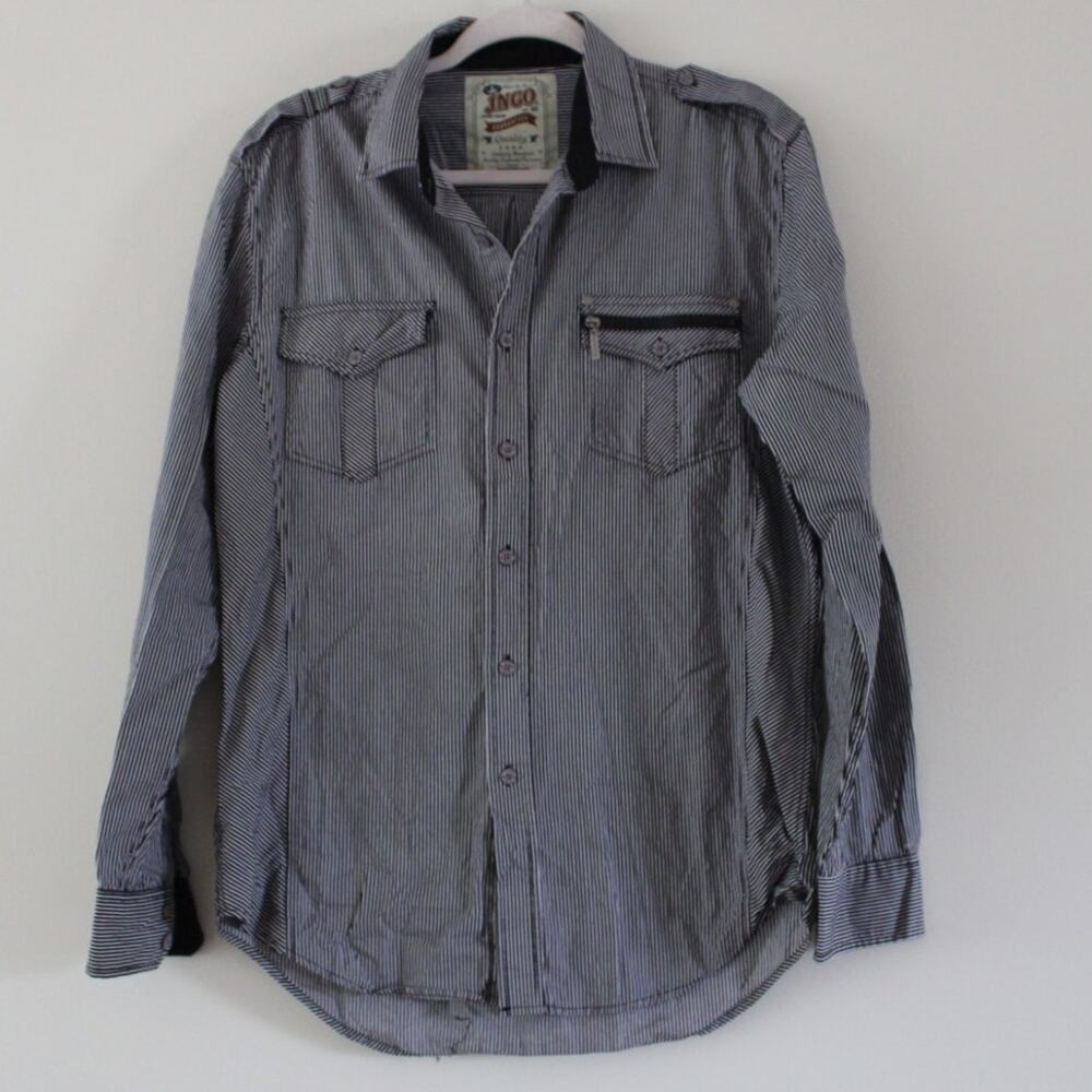 JNCO‎ Vintage Men's Long Sleeve Button Down Shirt Conductor Stripe Black White M